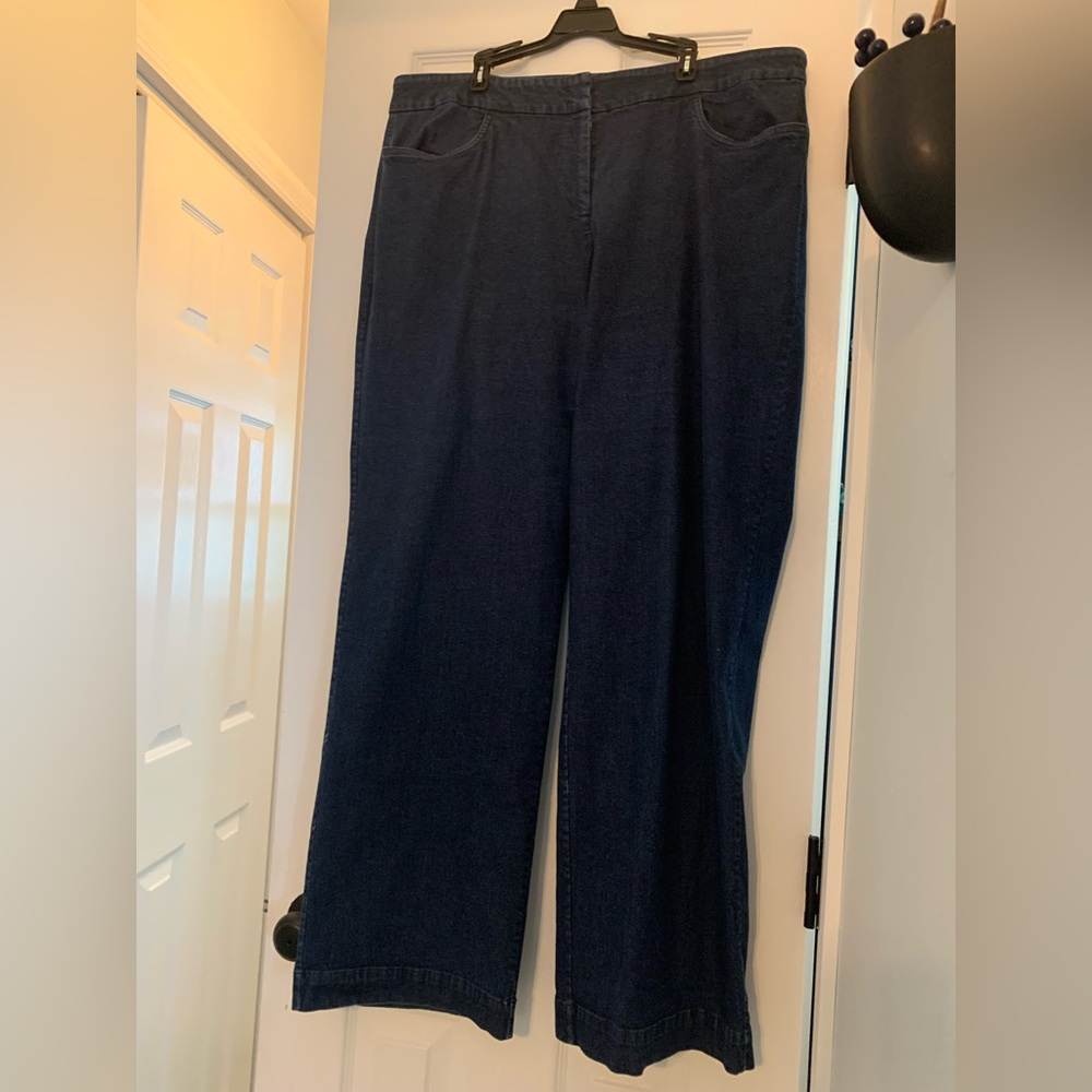 Eileen Fisher XL Dark Wash Denim Pants Wide Leg Jeans Trousers Minimalist